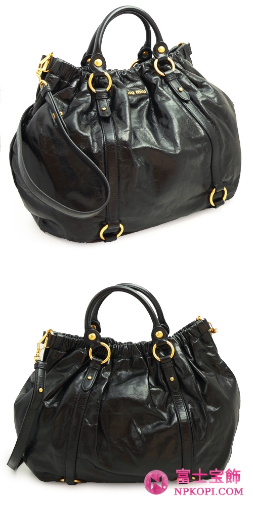 ミュウミュウ MIUMIU ハンドバッグ 2Wayバッグ ショルダーストラップ付き レザー（ラムスキン） ブラック RR1708 VIT.LUXNERO
